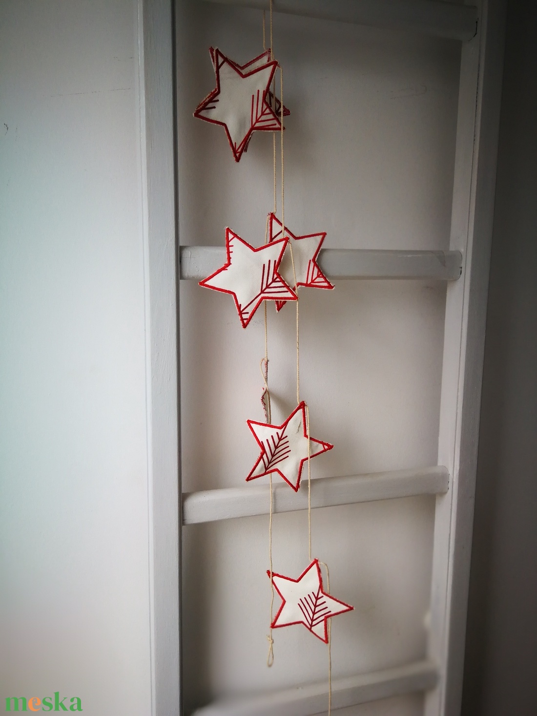 Karácsonyi textil csillag dekorációs girland  - karácsony - karácsonyi lakásdekoráció - karácsonyfadíszek - Meska.hu