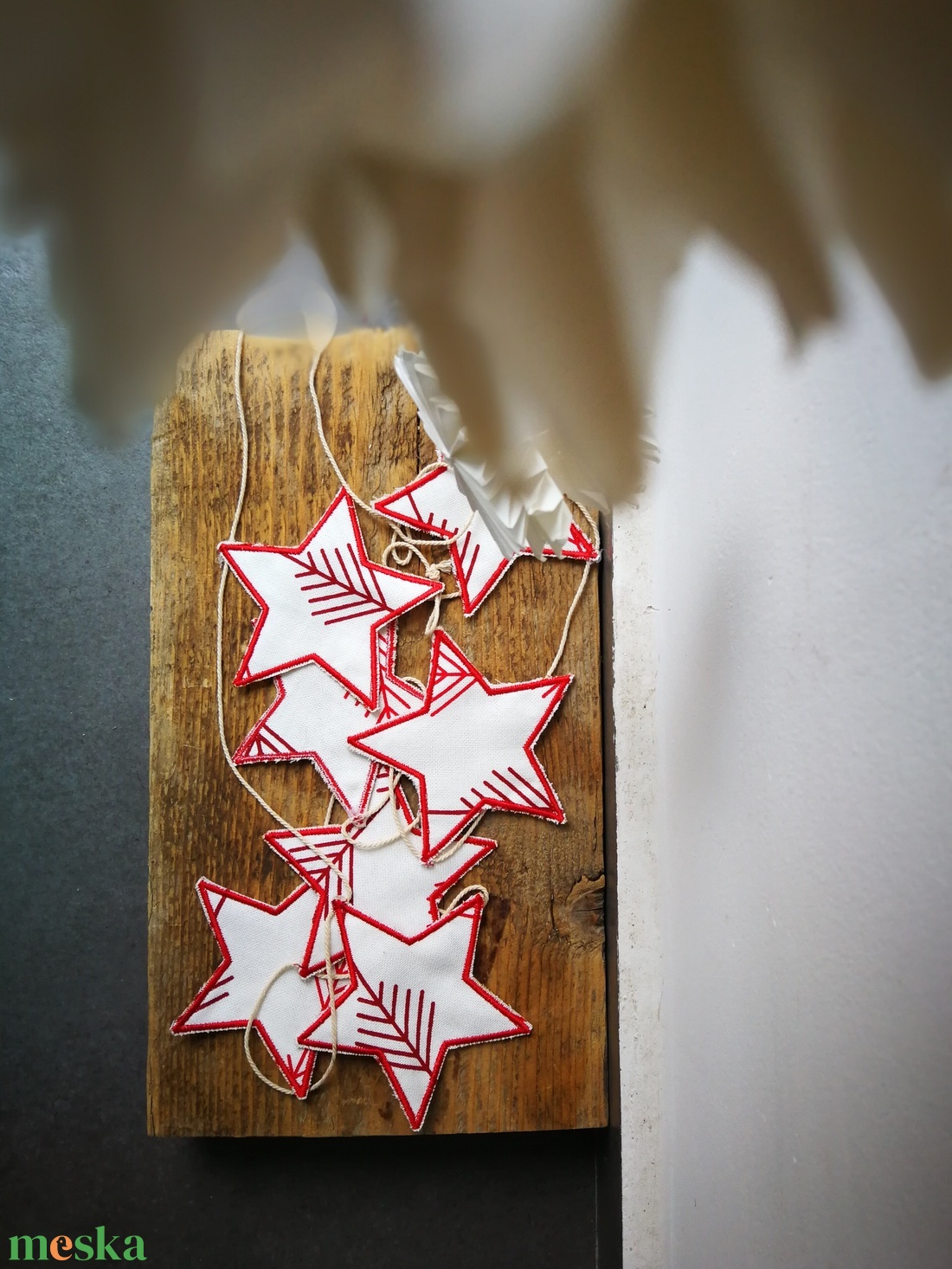 Karácsonyi textil csillag dekorációs girland  - karácsony - karácsonyi lakásdekoráció - karácsonyfadíszek - Meska.hu