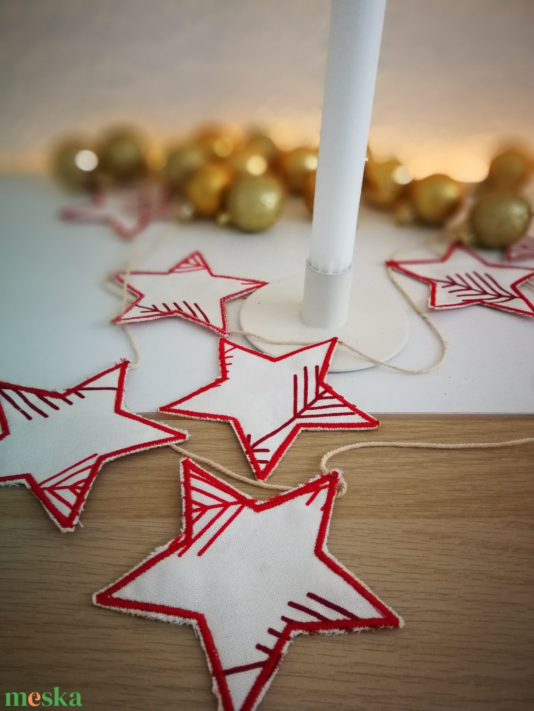 Karácsonyi textil csillag dekorációs girland  - karácsony - karácsonyi lakásdekoráció - karácsonyfadíszek - Meska.hu