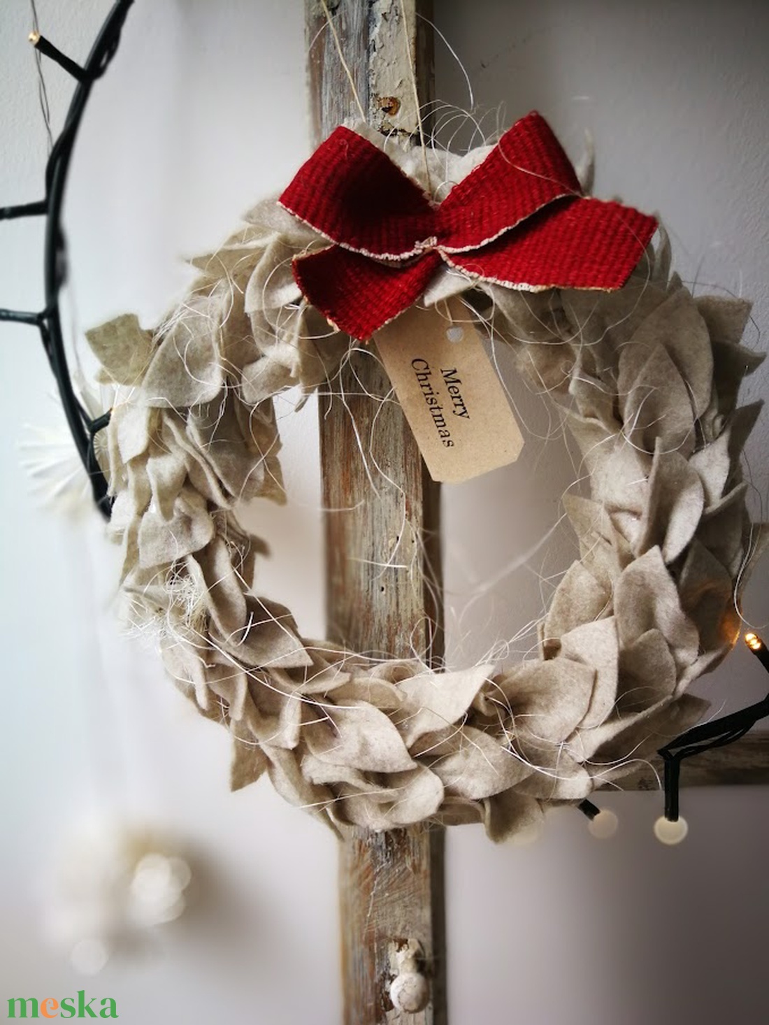 Natúr skandináv karácsonyi kopogtató filc levelekből - karácsony - karácsonyi lakásdekoráció - karácsonyi ajtódíszek - Meska.hu