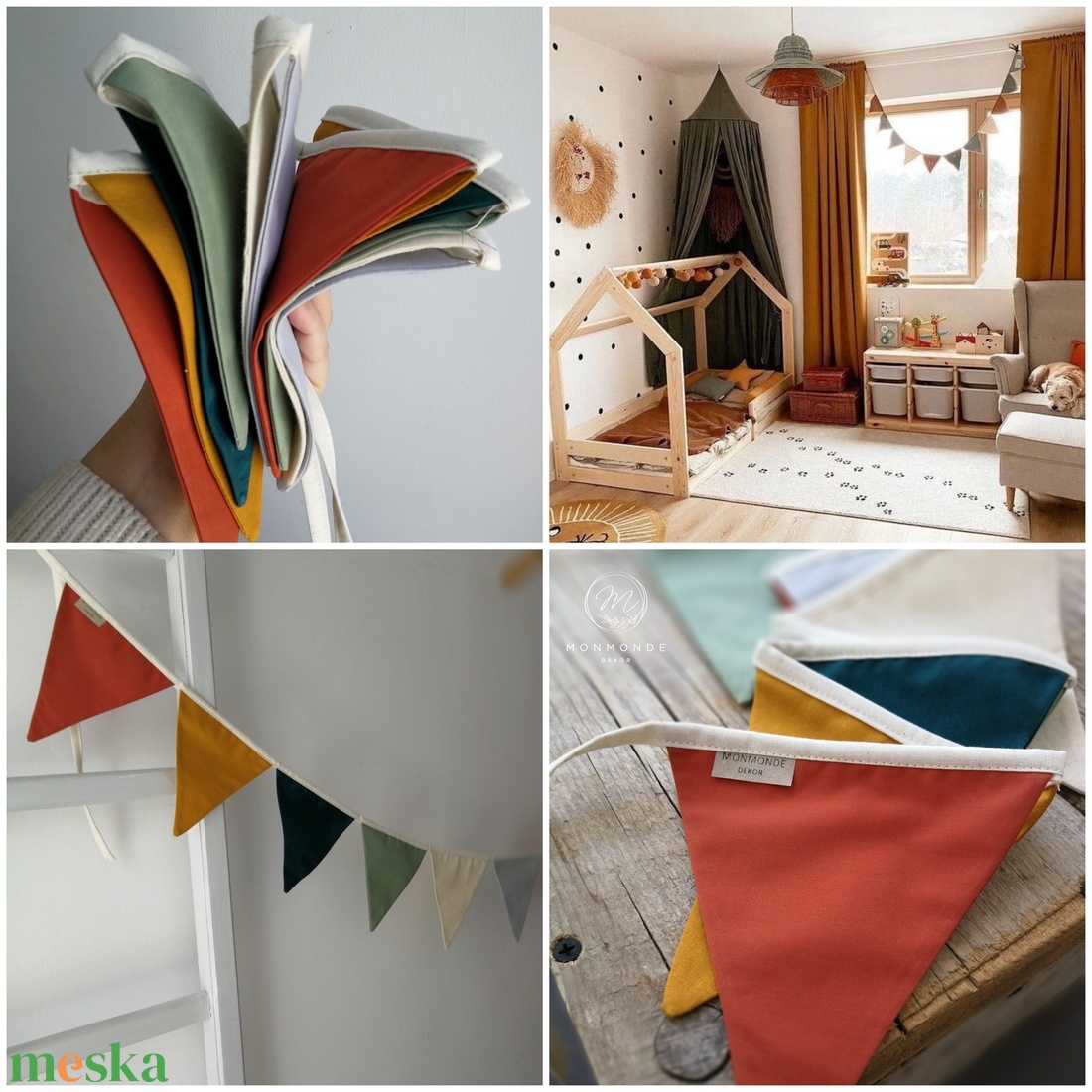 Zászlófüzér, Textil Girland Dekoráció, Babaszoba Dekor, Háromszög Zászló - baba - mama - babaszoba-dekoráció - babaszoba dekoráció - Meska.hu