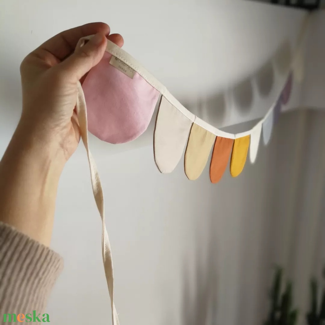 Zászlófüzér, Textil Girland Dekoráció, Babaszoba Dekor, Félkör Zászló - otthon & életmód - dekoráció - fali és függő dekoráció - girland, zászlófűzér - Meska.hu