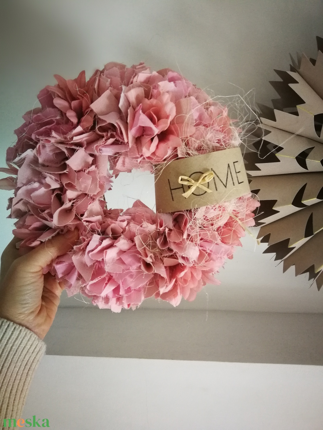 Textilszálas pasztell dekoráció, kopogtató - 26 cm  - otthon & életmód - dekoráció - ajtó- és ablak dekoráció - ajtódísz & kopogtató - Meska.hu