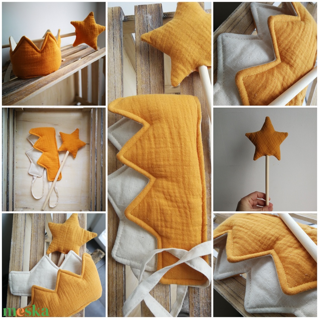 Varázspálcás korona szett � új fazon, mustársárga duplagéz anyag - játék & sport - szerepjáték - Meska.hu