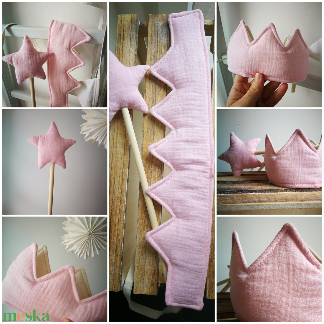 Varázspálcás korona szett � új fazon, rózsaszín duplagéz anyag - játék & sport - szerepjáték - Meska.hu