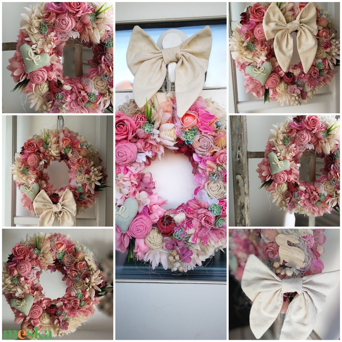 Pasztell tavaszi dekoráció, kopogtató - 32 cm  - otthon & életmód - dekoráció - ajtó- és ablak dekoráció - ajtódísz & kopogtató - Meska.hu