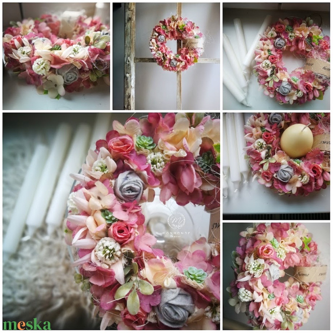 Textilszálas pasztell dekoráció, kopogtató - 25 cm  - otthon & életmód - dekoráció - ajtó- és ablak dekoráció - ajtódísz & kopogtató - Meska.hu