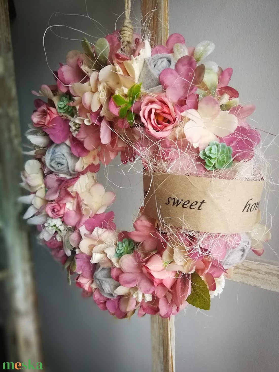 Textilszálas pasztell dekoráció, kopogtató - 25 cm  - otthon & életmód - dekoráció - ajtó- és ablak dekoráció - ajtódísz & kopogtató - Meska.hu