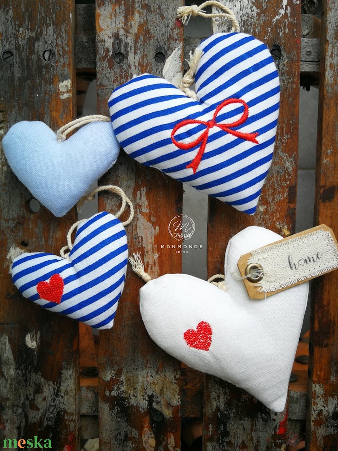 Szív függődísz, dekorációs kiegészítő  - 4 darabos szett  - otthon & életmód - dekoráció - fali és függő dekoráció - falra akasztható dekor - Meska.hu