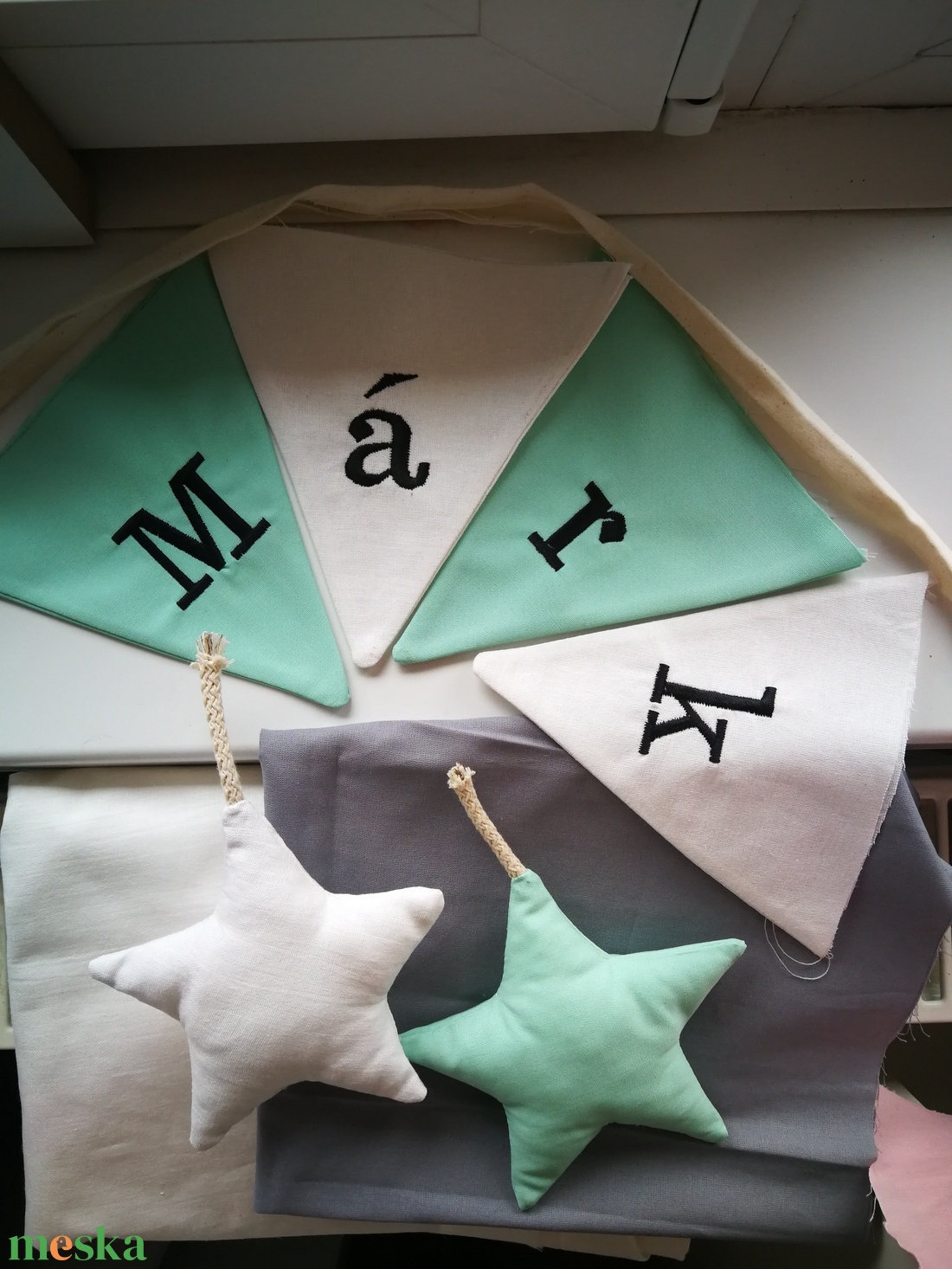 Zászlófüzér, Textil Girland Dekoráció, Babaszoba Dekor, Háromszög Zászló - baba - mama - babaszoba dekoráció - babaszoba füzér, girland  - Meska.hu