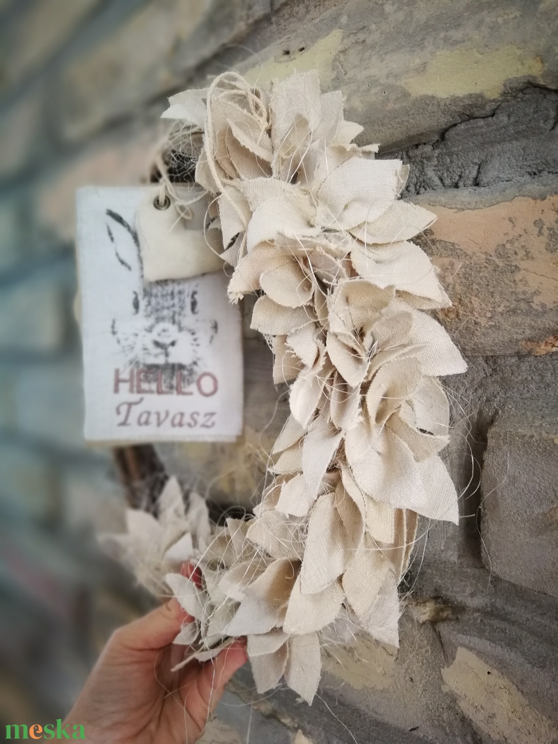  Natúr dekoráció, lenszövet levelekkel - 30 cm  - otthon & életmód - dekoráció - ajtó- és ablak dekoráció - ajtódísz & kopogtató - Meska.hu