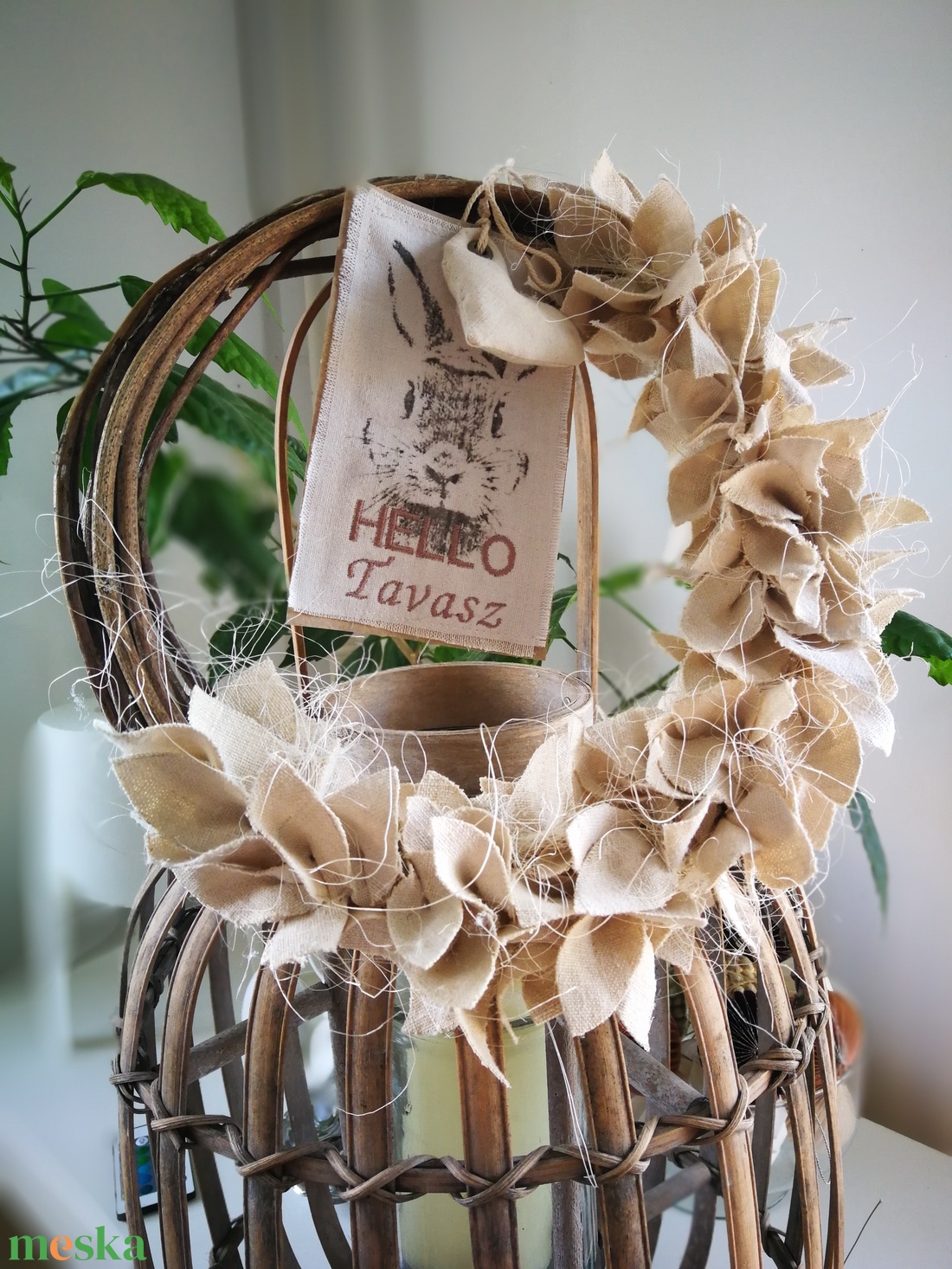  Natúr dekoráció, lenszövet levelekkel - 30 cm  - otthon & életmód - dekoráció - ajtó- és ablak dekoráció - ajtódísz & kopogtató - Meska.hu