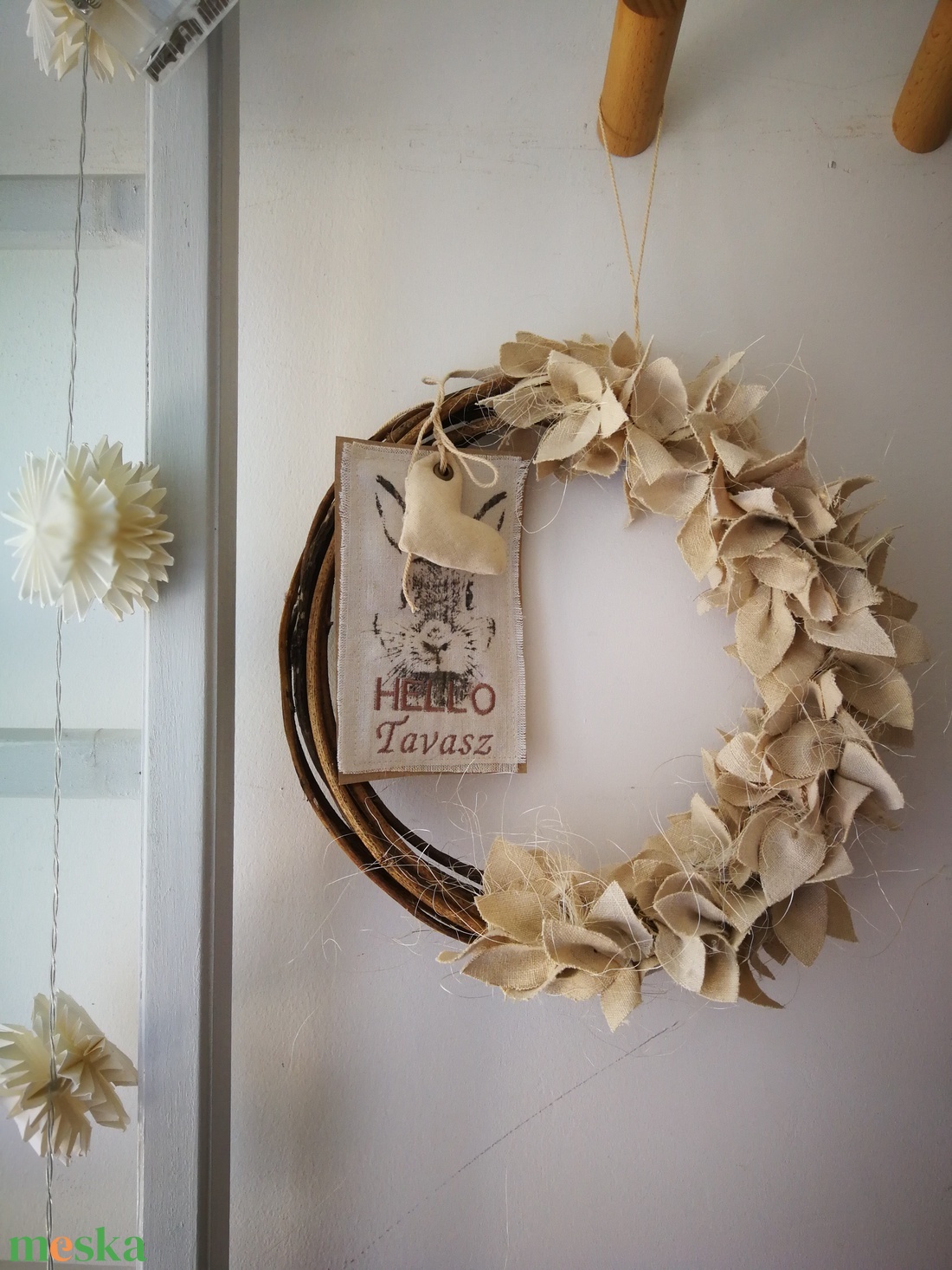  Natúr dekoráció, lenszövet levelekkel - 30 cm  - otthon & életmód - dekoráció - ajtó- és ablak dekoráció - ajtódísz & kopogtató - Meska.hu