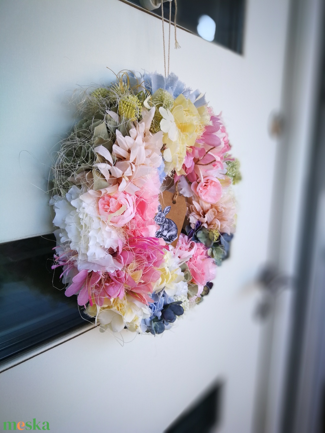 Pasztell virágoskert dekoráció, kopogtató - 31 cm  - otthon & életmód - dekoráció - ajtó- és ablak dekoráció - ajtódísz & kopogtató - Meska.hu