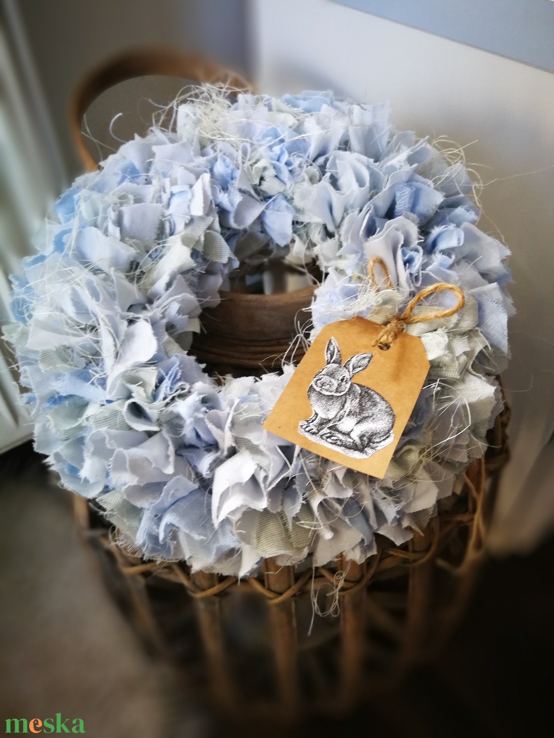 Textilszálas dekoráció, kopogtató, köszönőajándék - 23 cm  - otthon & életmód - dekoráció - ajtó- és ablak dekoráció - ajtódísz & kopogtató - Meska.hu