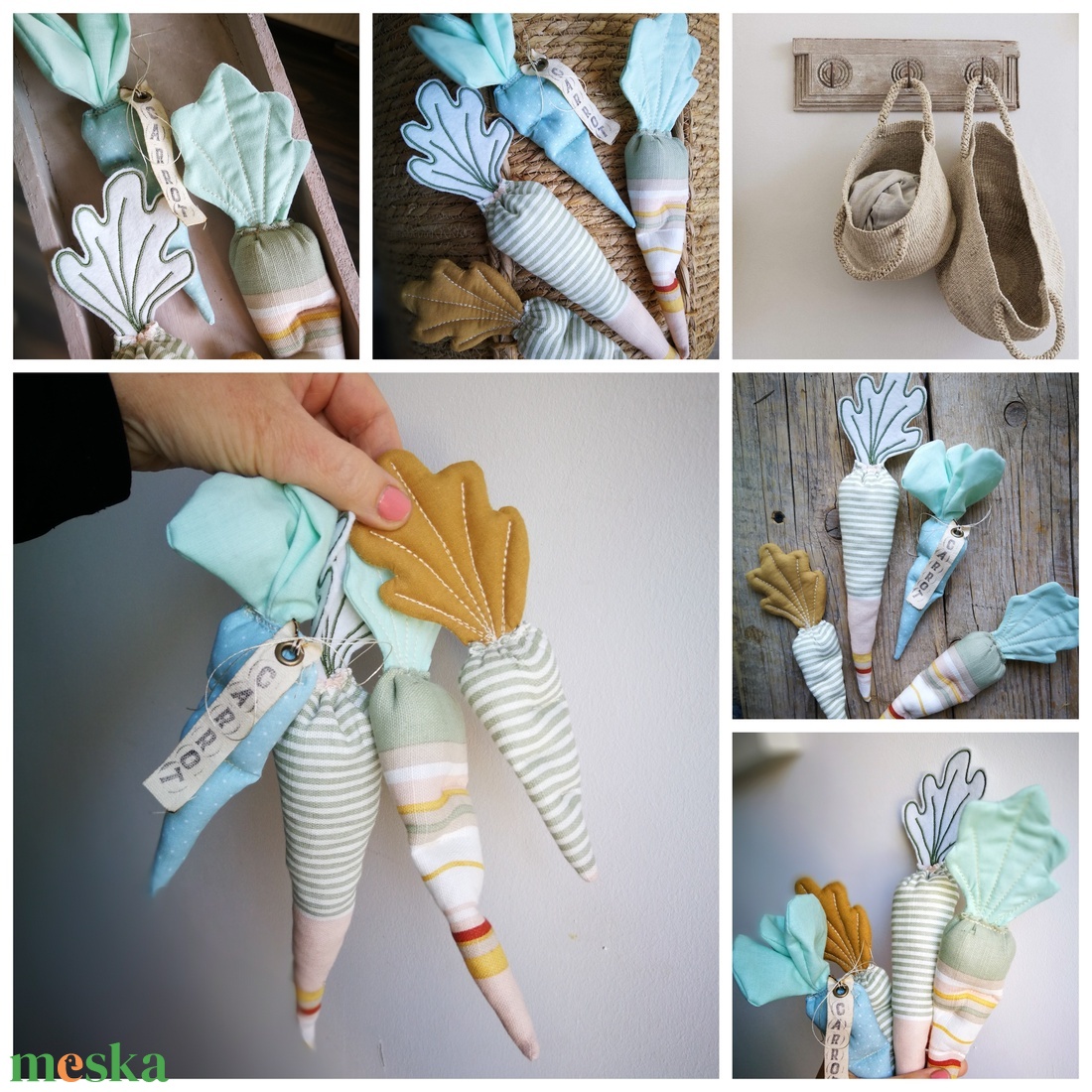 Textil dekorációs szett, Babaszoba kiegészítő, géppel hímzett répa csomag - 4 darabos - ünnepi díszek, dekorációk - húsvéti díszek és dekorációk - húsvéti asztaldíszek - Meska.hu