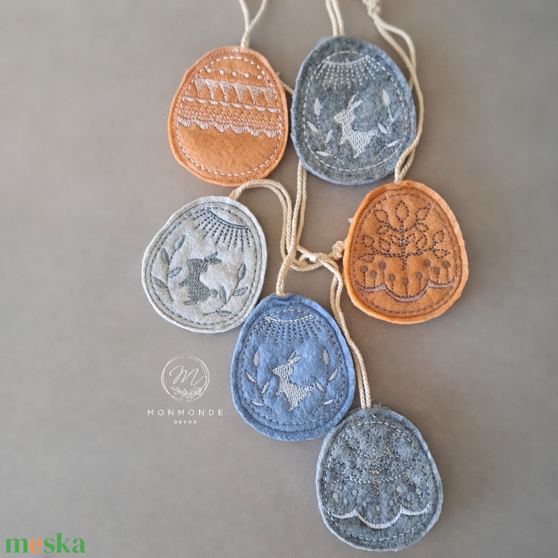 Húsvéti tojások, hímzett szett - 6 darabos - ünnepi díszek, dekorációk - húsvéti díszek és dekorációk - húsvéti tojás, hímestojás - Meska.hu