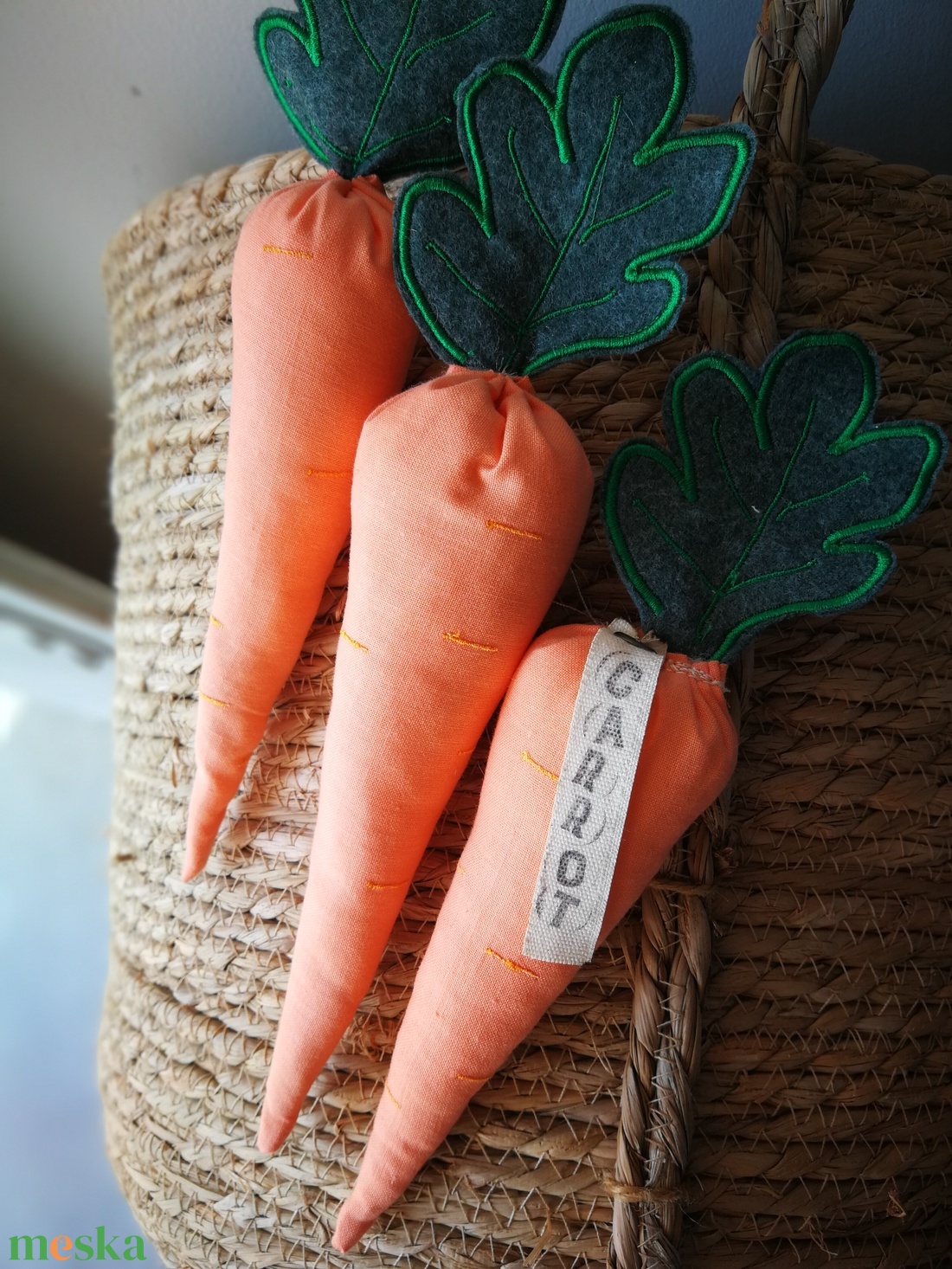 Textil dekorációs szett, Babaszoba kiegészítő, géppel hímzett répa csomag - 3 darabos - ünnepi díszek, dekorációk - húsvéti díszek és dekorációk - húsvéti asztaldíszek - Meska.hu