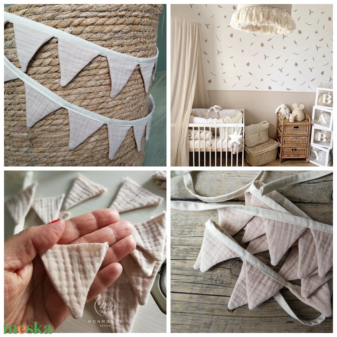 Zászlófüzér, Textil Girland Dekoráció, Babaszoba Dekor, Mini Háromszög Zászló - otthon & életmód - dekoráció - fali és függő dekoráció - girland, zászlófűzér - Meska.hu