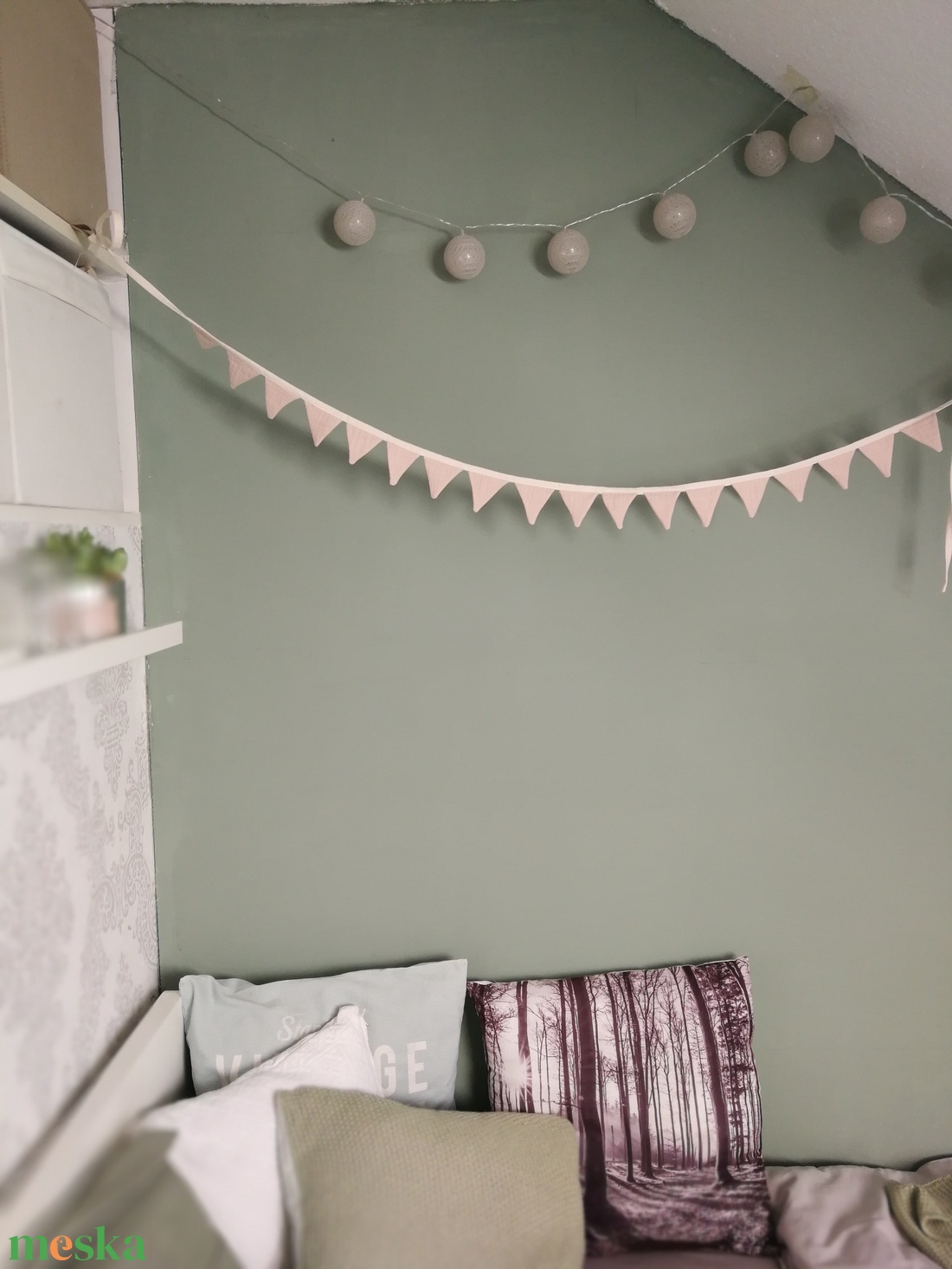 Zászlófüzér, Textil Girland Dekoráció, Babaszoba Dekor, Mini Háromszög Zászló - otthon & életmód - dekoráció - fali és függő dekoráció - girland, zászlófűzér - Meska.hu