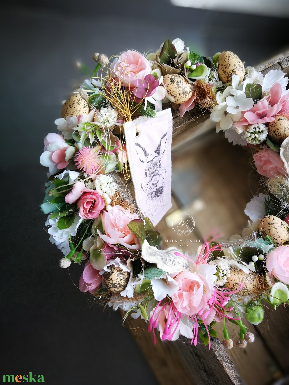 Húsvéti pasztell tojásfészek dekoráció, kopogtató - 30 cm  - ünnepi díszek, dekorációk - húsvéti díszek és dekorációk - húsvéti ajtódísz, kopogtató - Meska.hu