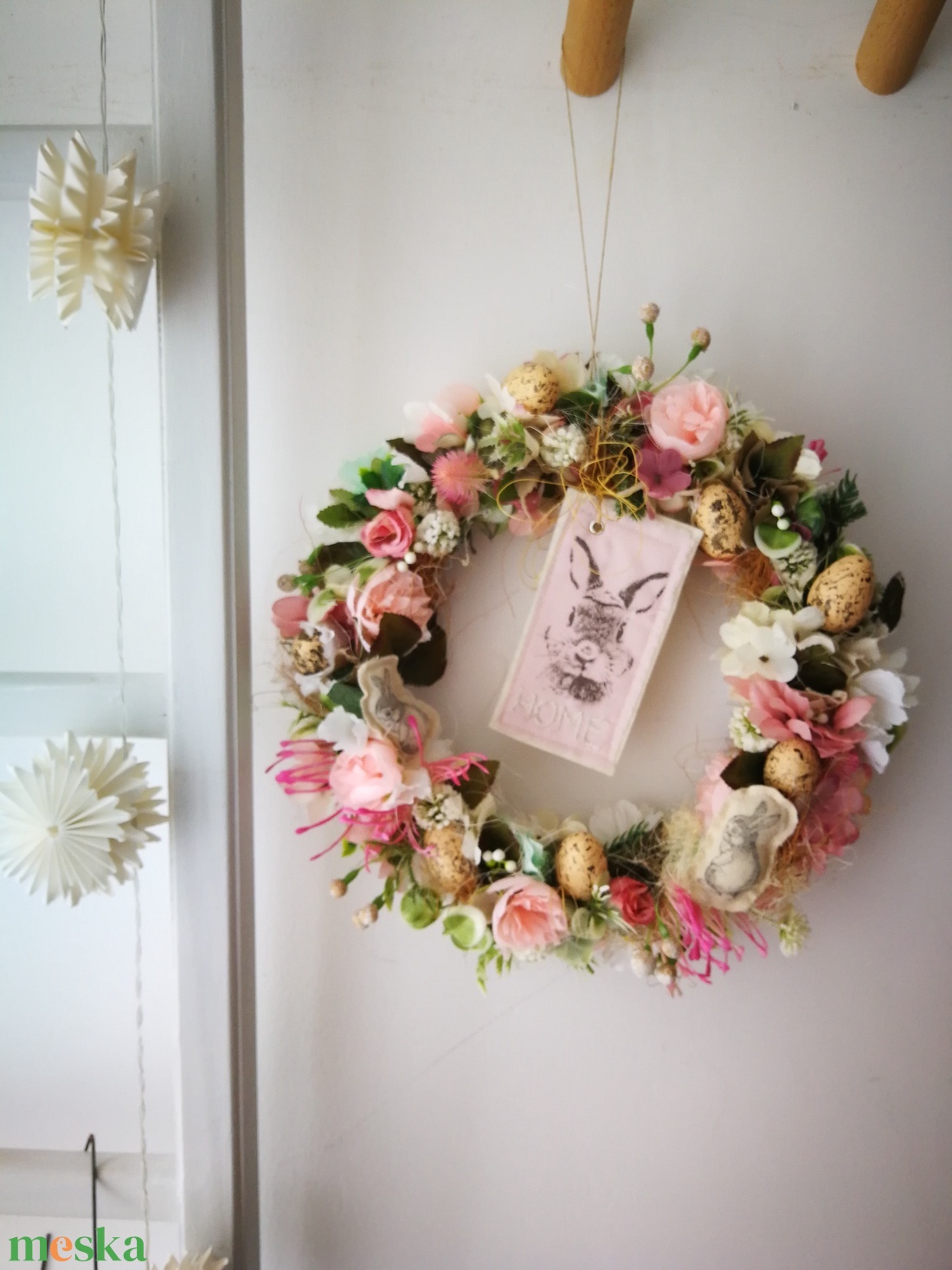 Húsvéti pasztell tojásfészek dekoráció, kopogtató - 30 cm  - ünnepi díszek, dekorációk - húsvéti díszek és dekorációk - húsvéti ajtódísz, kopogtató - Meska.hu