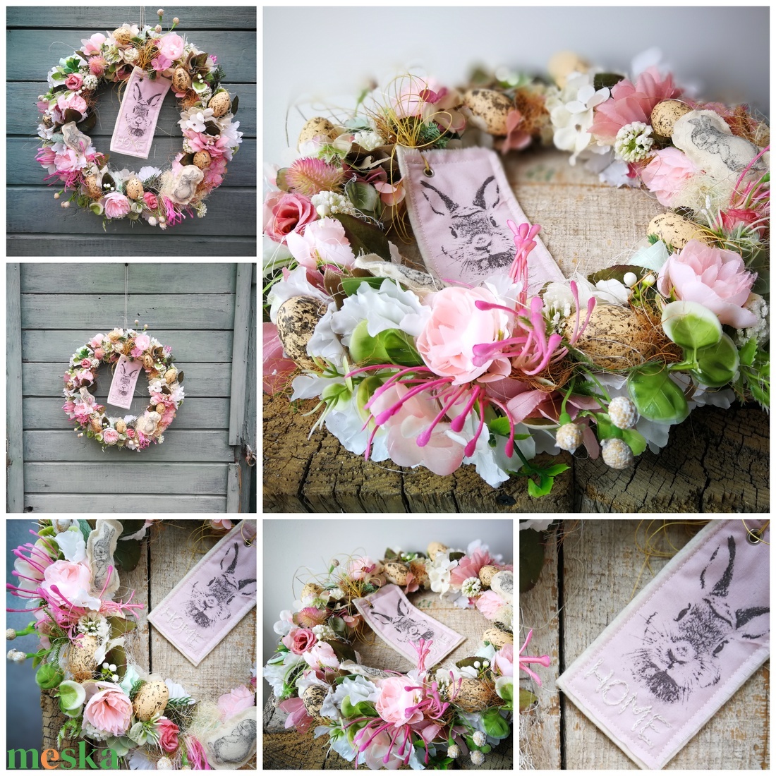 Húsvéti pasztell tojásfészek dekoráció, kopogtató - 30 cm  - ünnepi díszek, dekorációk - húsvéti díszek és dekorációk - húsvéti ajtódísz, kopogtató - Meska.hu