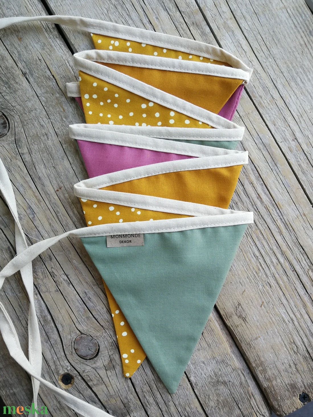 Zászlófüzér, Textil Girland Dekoráció, Babaszoba Dekor, Háromszög Zászló - baba - mama - babaszoba dekoráció - babaszoba füzér, girland  - Meska.hu