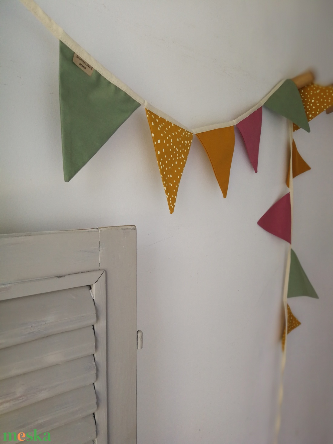 Zászlófüzér, Textil Girland Dekoráció, Babaszoba Dekor, Háromszög Zászló - baba - mama - babaszoba dekoráció - babaszoba füzér, girland  - Meska.hu