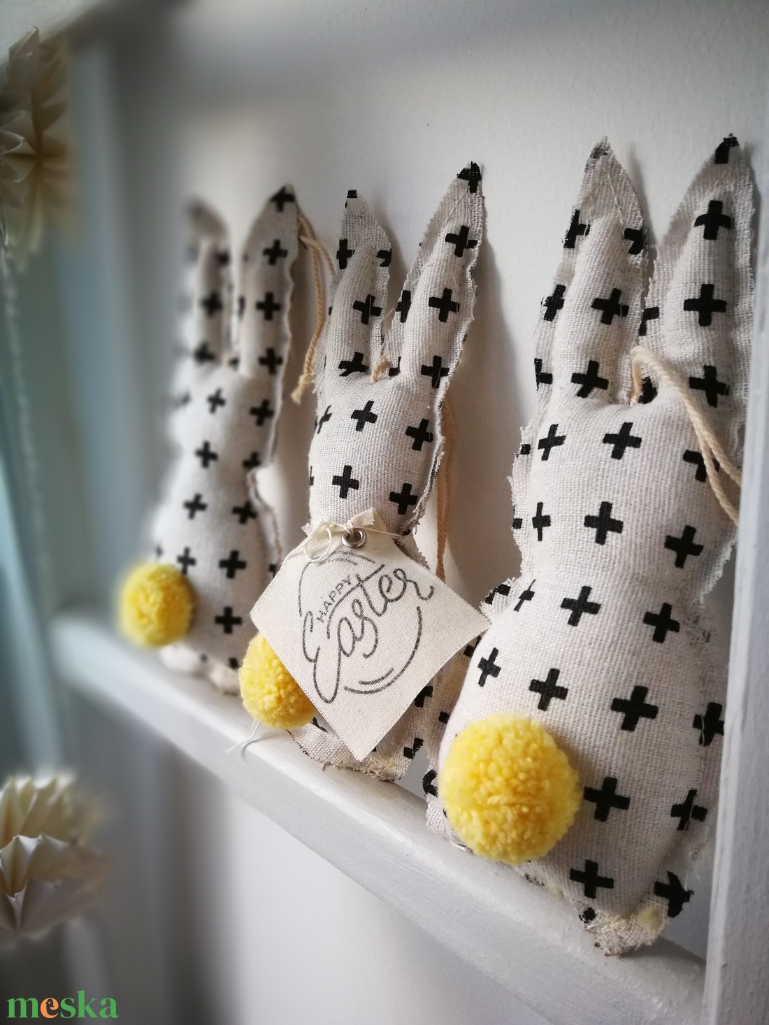 Nyuszis függődísz dekoráció - 3 darabos szett - ünnepi díszek, dekorációk - húsvéti díszek és dekorációk - húsvéti ablakdíszek - Meska.hu