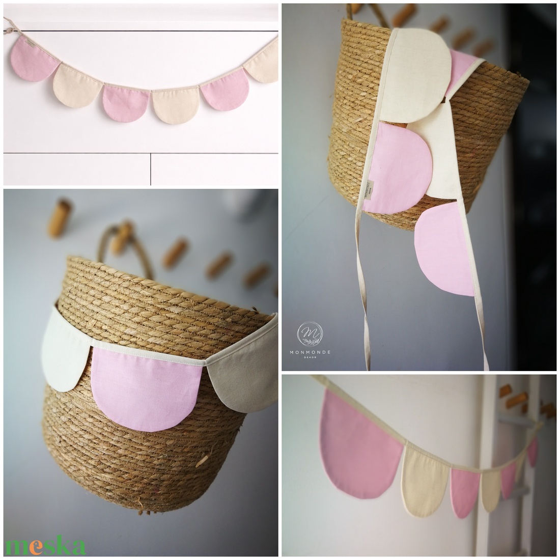 Zászlófüzér, Textil Girland Dekoráció, Babaszoba Dekor, Félkör Zászló - baba - mama - babaszoba dekoráció - babaszoba füzér, girland  - Meska.hu