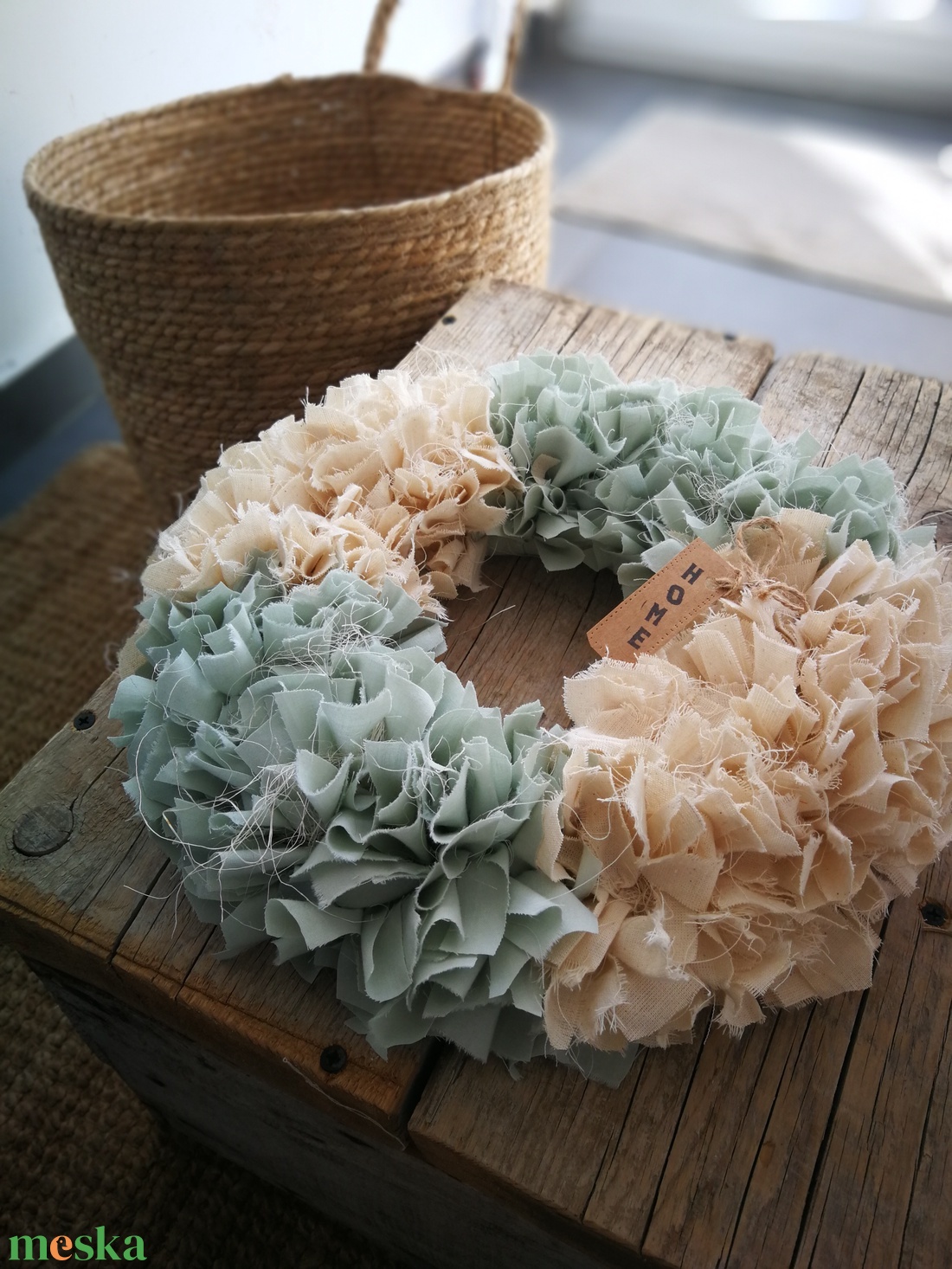 Natúr textilszálas dekoráció, ajtókopogtató - 32 cm - otthon & életmód - dekoráció - ajtó- és ablak dekoráció - ajtódísz & kopogtató - Meska.hu