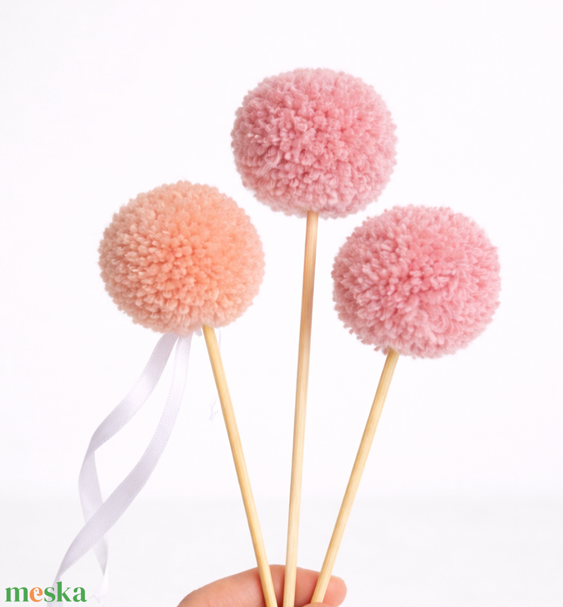 Rózsaszín tortadísz pompon szett � 3 db-os szülinapi dekor - otthon & életmód - konyhafelszerelés, tálalás - sütés, főzés - sütidísz - Meska.hu