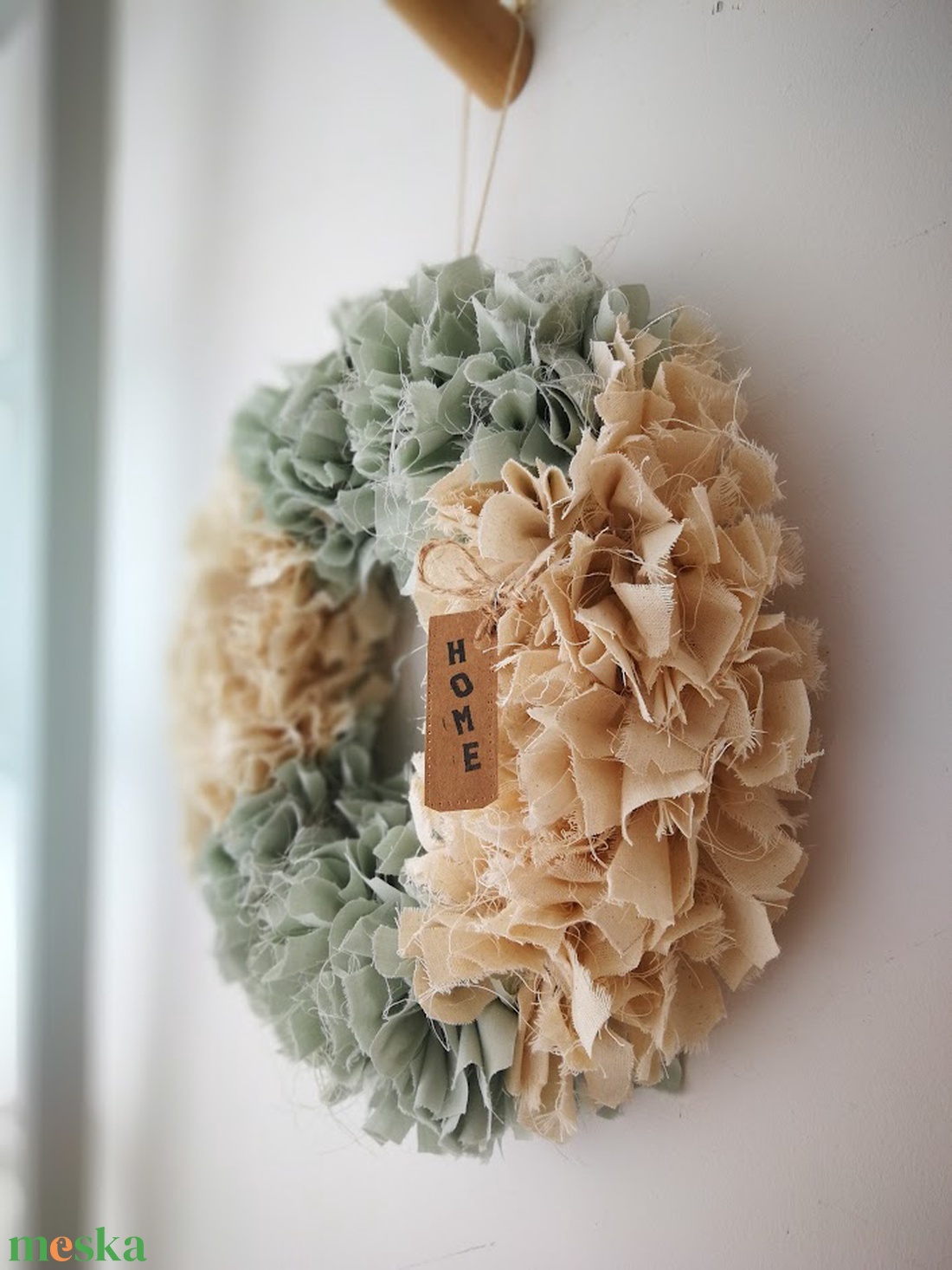 Natúr textilszálas dekoráció, ajtókopogtató - 32 cm - otthon & életmód - dekoráció - ajtó- és ablak dekoráció - ajtódísz & kopogtató - Meska.hu