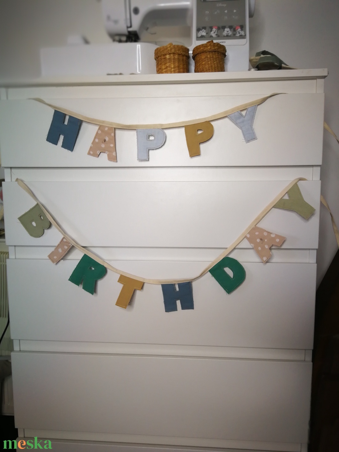 Szülinapi dekoráció - textil Happy Birthday girland - baba - mama - babaszoba dekoráció - babaszoba füzér, girland  - Meska.hu