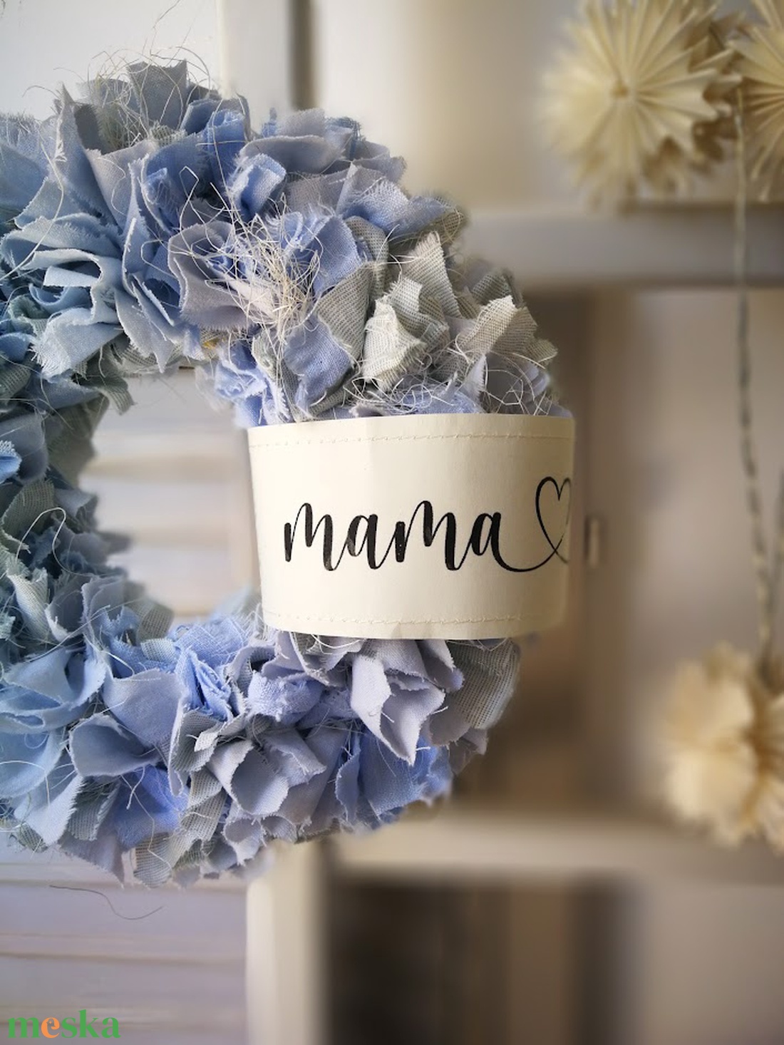 Textilszálas dekoráció, kopogtató, köszönőajándék - 23 cm  - otthon & életmód - dekoráció - ajtó- és ablak dekoráció - ajtódísz & kopogtató - Meska.hu