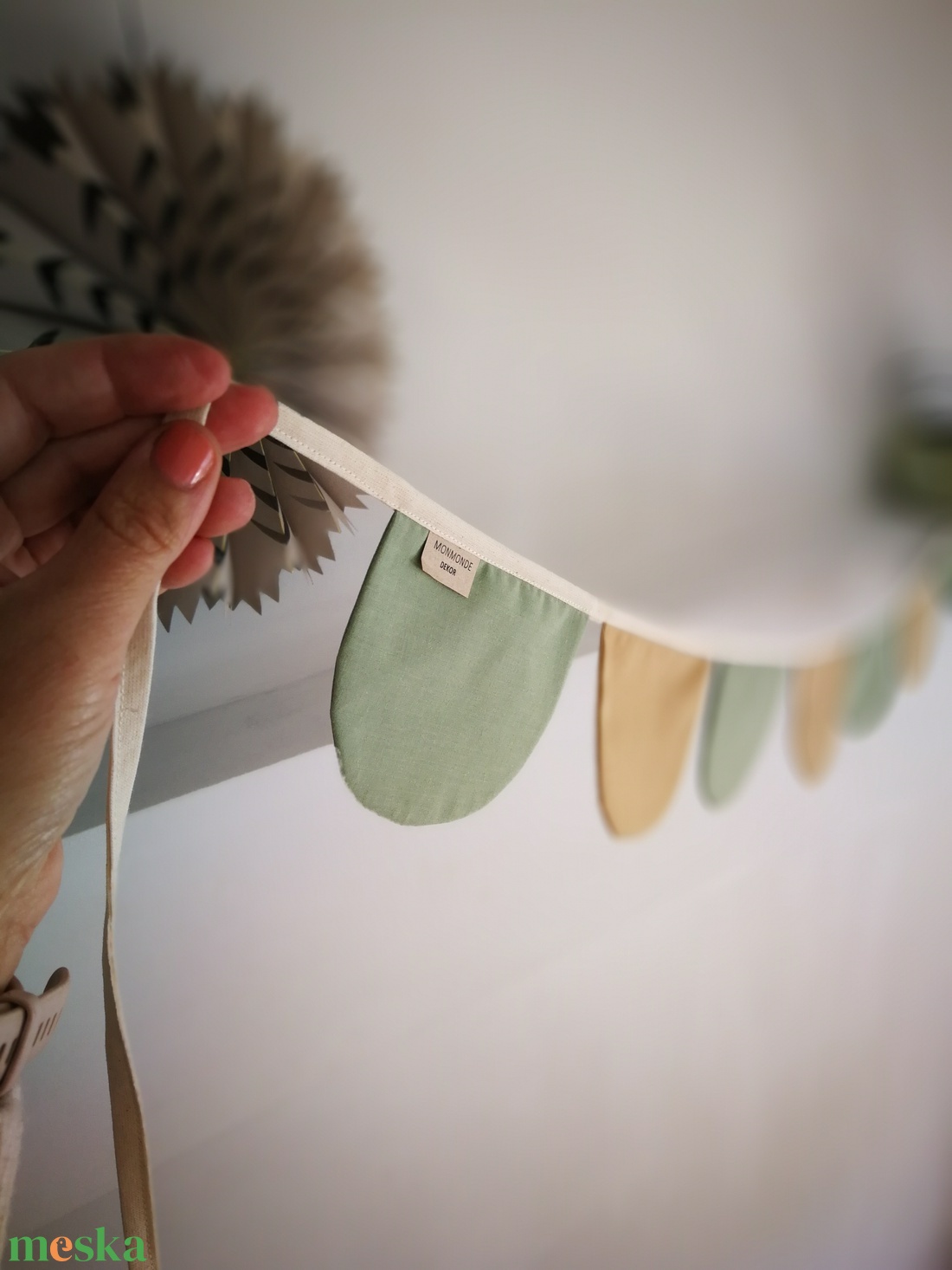 Zászlófüzér, Textil Girland Dekoráció, Babaszoba Dekor, Félkör Zászló - otthon & életmód - dekoráció - fali és függő dekoráció - girland, zászlófűzér - Meska.hu