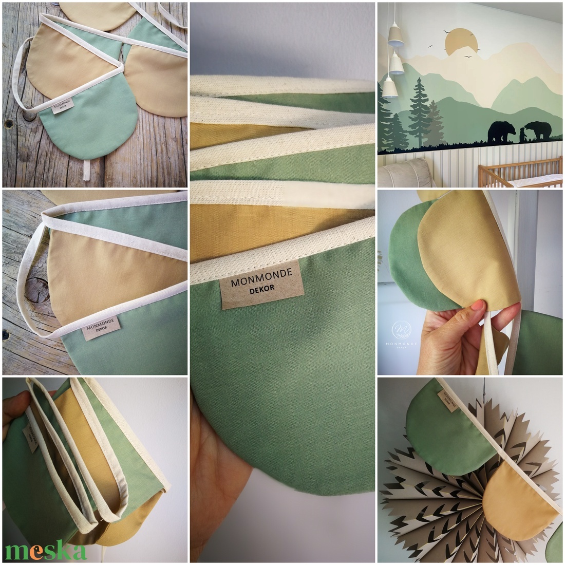 Zászlófüzér, Textil Girland Dekoráció, Babaszoba Dekor, Félkör Zászló - otthon & életmód - dekoráció - fali és függő dekoráció - girland, zászlófűzér - Meska.hu