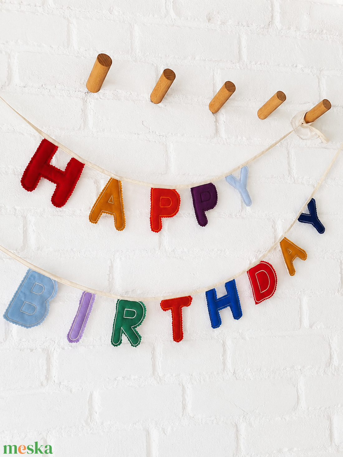 Szülinapi dekoráció - textil applikációs Happy Birthday girland - baba - mama - babaszoba dekoráció - babaszoba füzér, girland  - Meska.hu