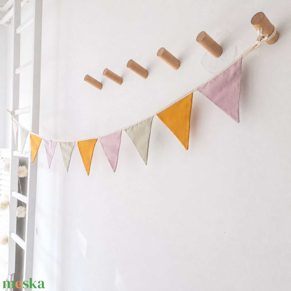 Zászlófüzér, Textil Girland Dekoráció, Babaszoba Dekor, Háromszög Zászló - baba - mama - babaszoba dekoráció - babaszoba füzér, girland  - Meska.hu