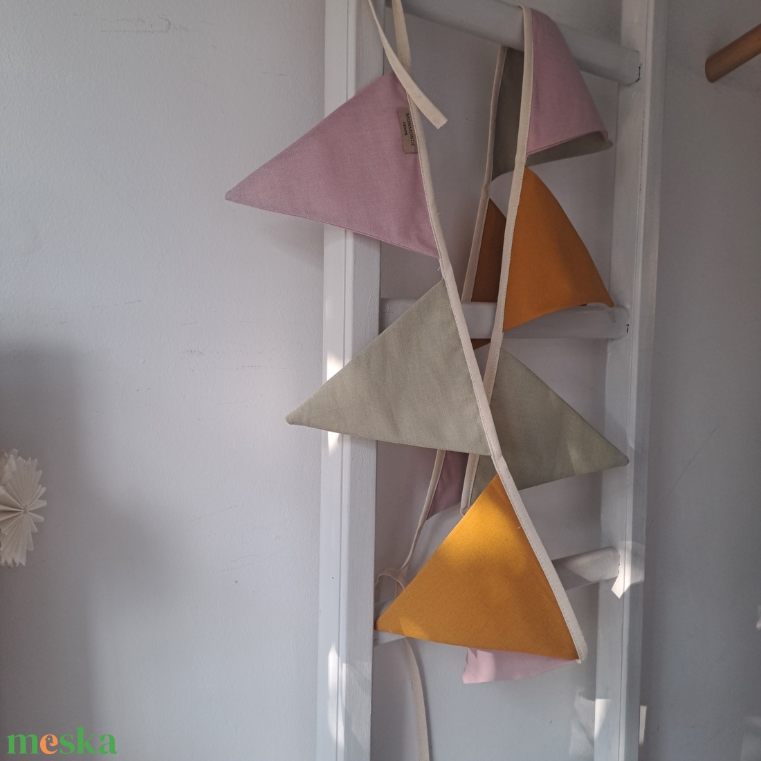 Zászlófüzér, Textil Girland Dekoráció, Babaszoba Dekor, Háromszög Zászló - baba - mama - babaszoba dekoráció - babaszoba füzér, girland  - Meska.hu