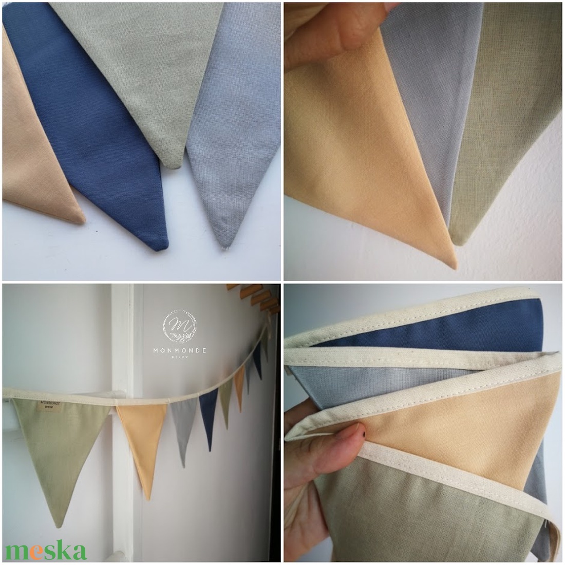 Zászlófüzér, Textil Girland Dekoráció, Babaszoba Dekor, Háromszög Zászló - baba - mama - babaszoba dekoráció - babaszoba füzér, girland  - Meska.hu