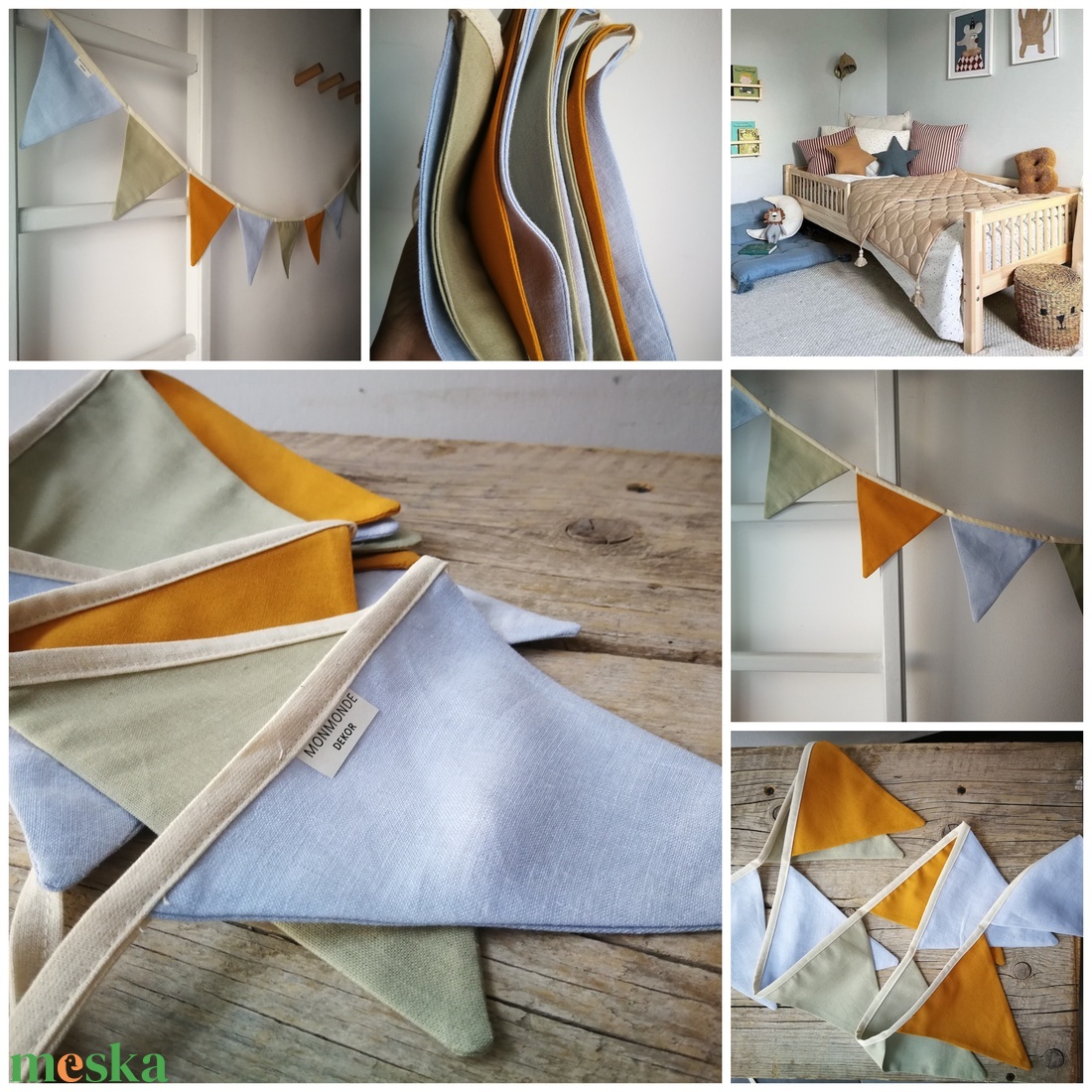Zászlófüzér, Textil Girland Dekoráció, Babaszoba Dekor, Háromszög Zászló - baba - mama - babaszoba dekoráció - babaszoba füzér, girland  - Meska.hu
