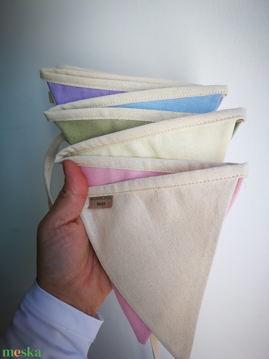 Zászlófüzér, Textil Girland Dekoráció, Babaszoba Dekor, Háromszög Zászló - baba - mama - babaszoba dekoráció - babaszoba füzér, girland  - Meska.hu