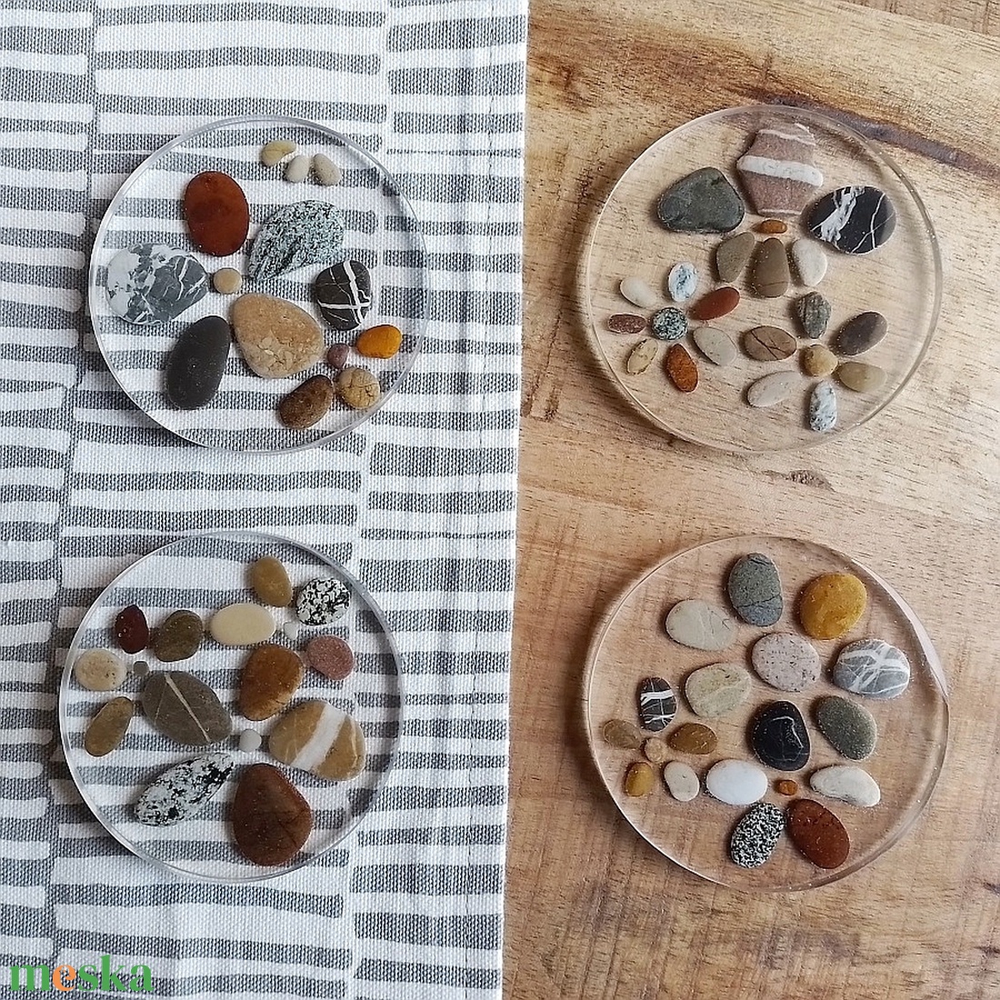 Poháralátét - kavicsok epoxy gyantában - otthon & életmód - konyhafelszerelés, tálalás - tálalás - tányér- és poháralátét - Meska.hu
