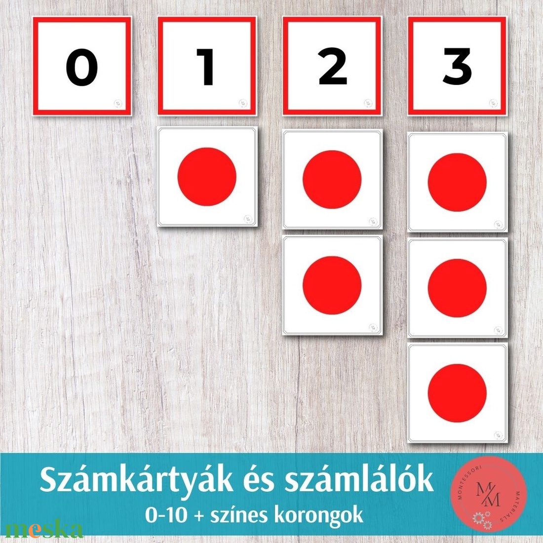 Montessori számkártyák és számlálók 0-10 színes korongok - játék & sport - készségfejlesztő és logikai játék - oktató játékok - Meska.hu