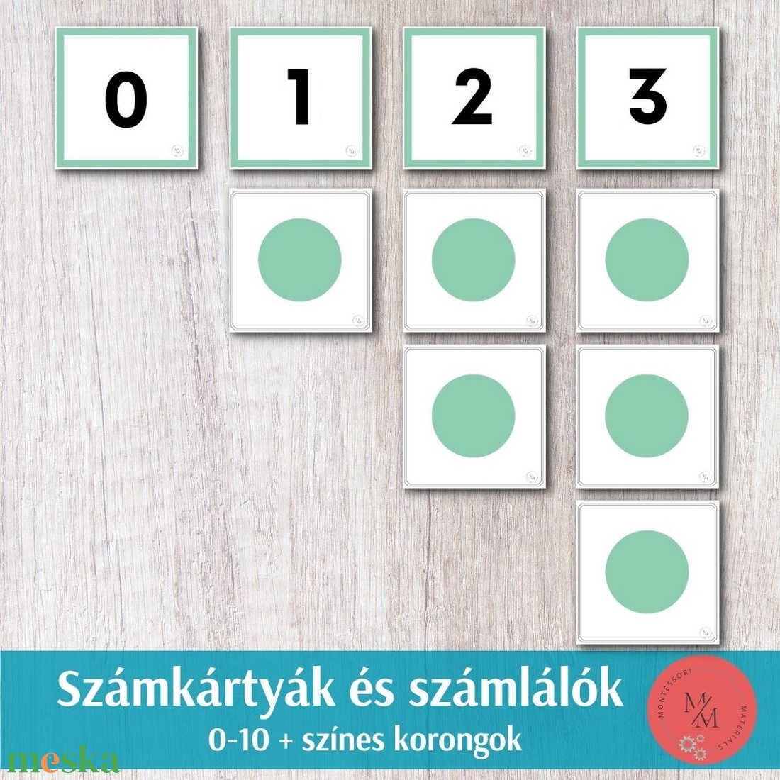 Montessori számkártyák és számlálók 0-10 színes korongok - játék & sport - készségfejlesztő és logikai játék - oktató játékok - Meska.hu
