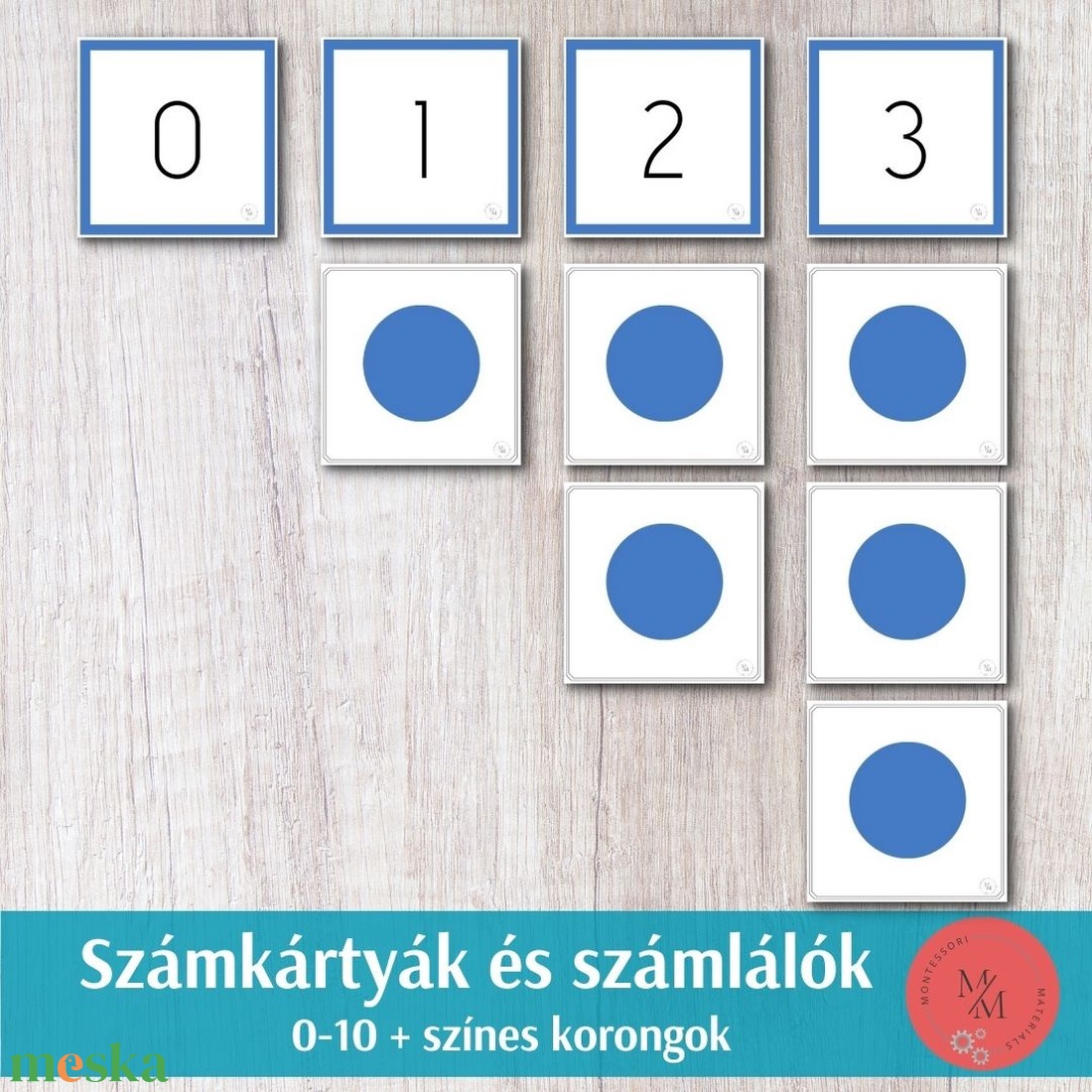 Montessori számkártyák és számlálók 0-10 színes korongok - játék & sport - készségfejlesztő és logikai játék - oktató játékok - Meska.hu