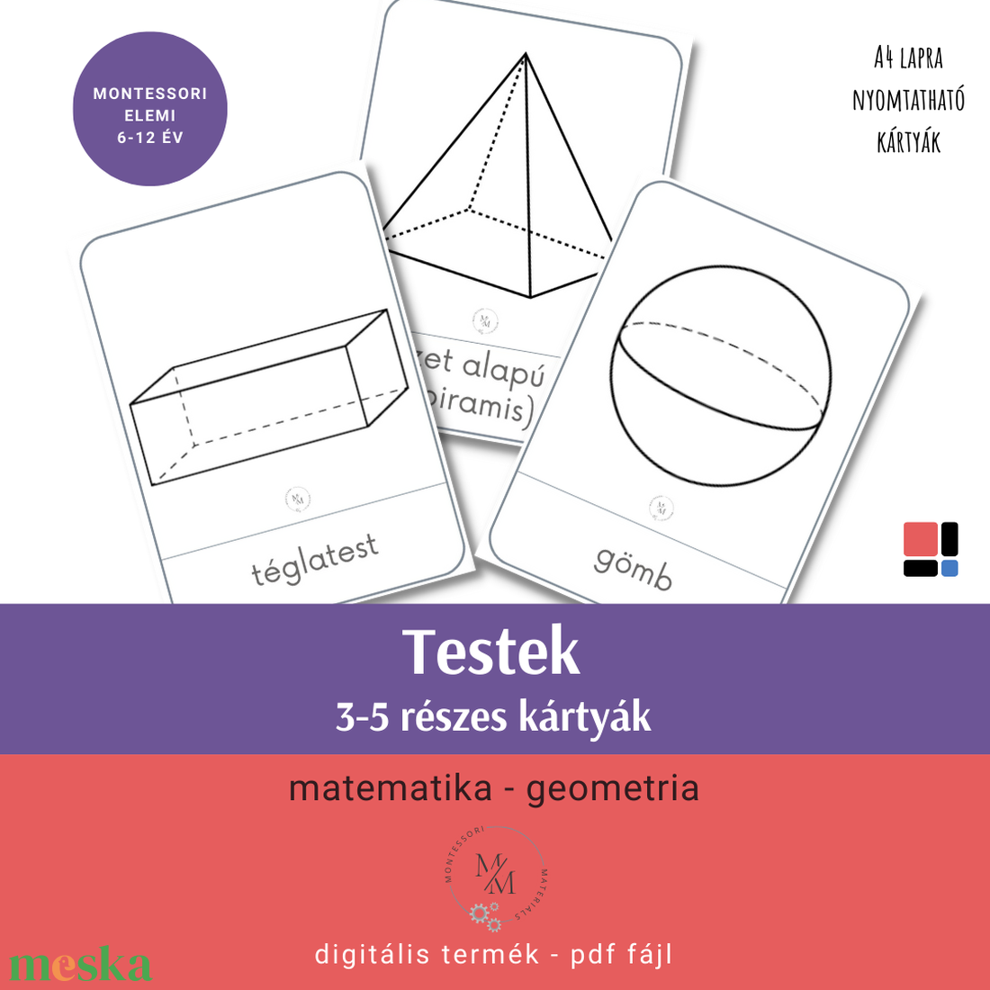 A testek - Montessori 3-5 részes kártyák - játék & sport - készségfejlesztő és logikai játék - oktató játékok - Meska.hu