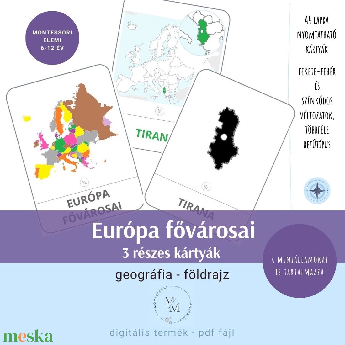 Európa fővárosai (a miniállamokkal együtt!!) 3 részes kártyák - többféle választható csomag! - játék & sport - készségfejlesztő és logikai játék - oktató játékok - Meska.hu